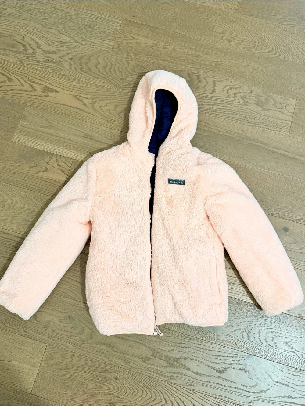 Eddie Bauer Navy Puffer Jacket Reversible with Pink Sherpa